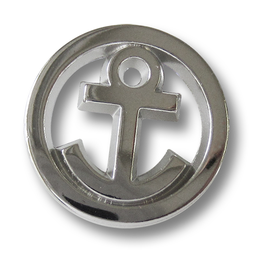 www.knopfparadies.de - 5914si - Glänzend silberfarbene Metallknöpfe mit Durchbruchmuster: Anker