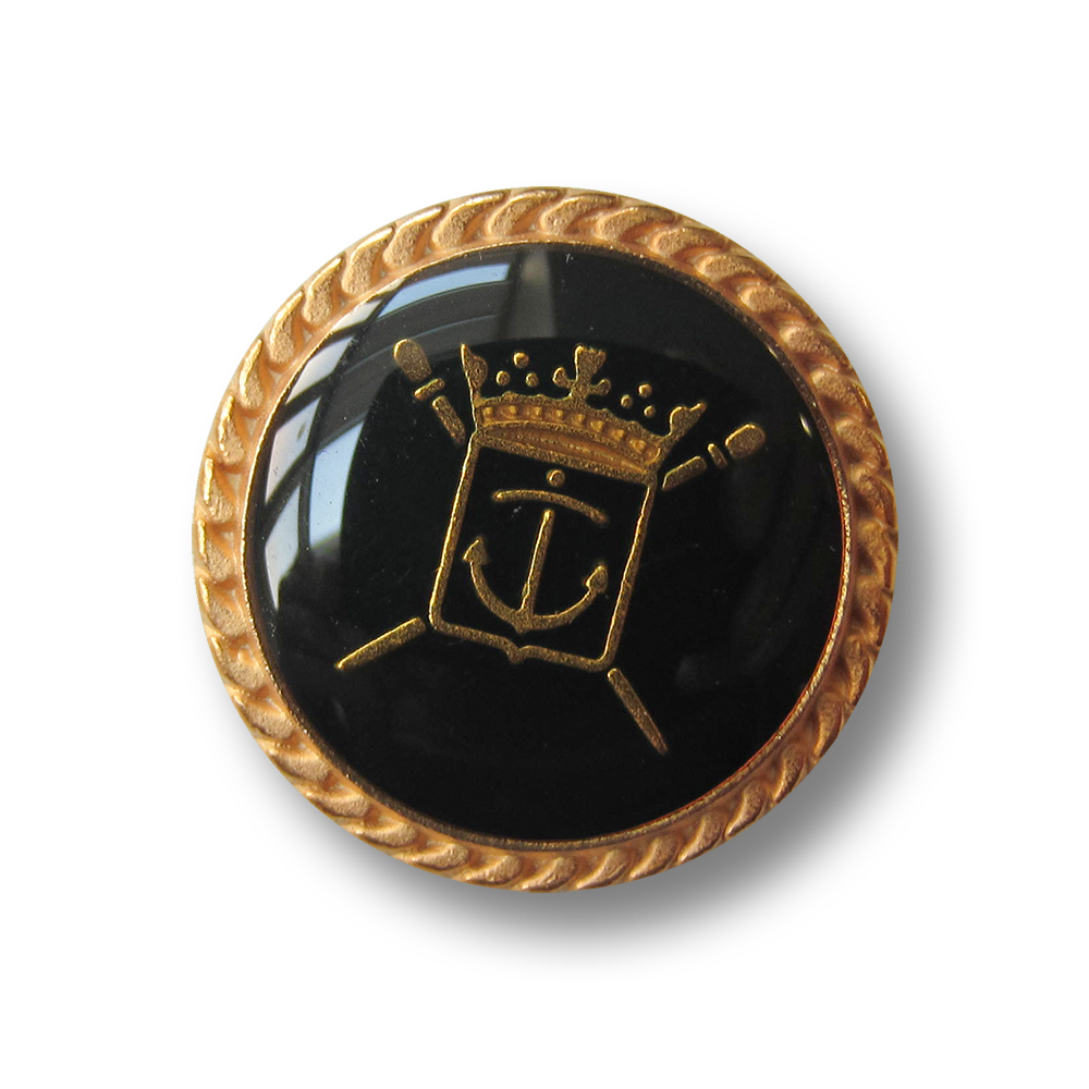 Günstiger schwarz-goldfb. Wappen Metall Knopf / B-WARE