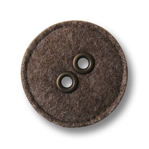 Origineller großer brauner Filz Knopf mit metallisch eingefassten Knopflöchern