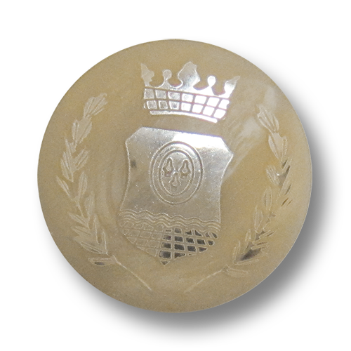 www.Knopfparadies.de - 3528be - Wappenknöpfe aus Kunststoff wie Hornknöpfe in Beige & Gold