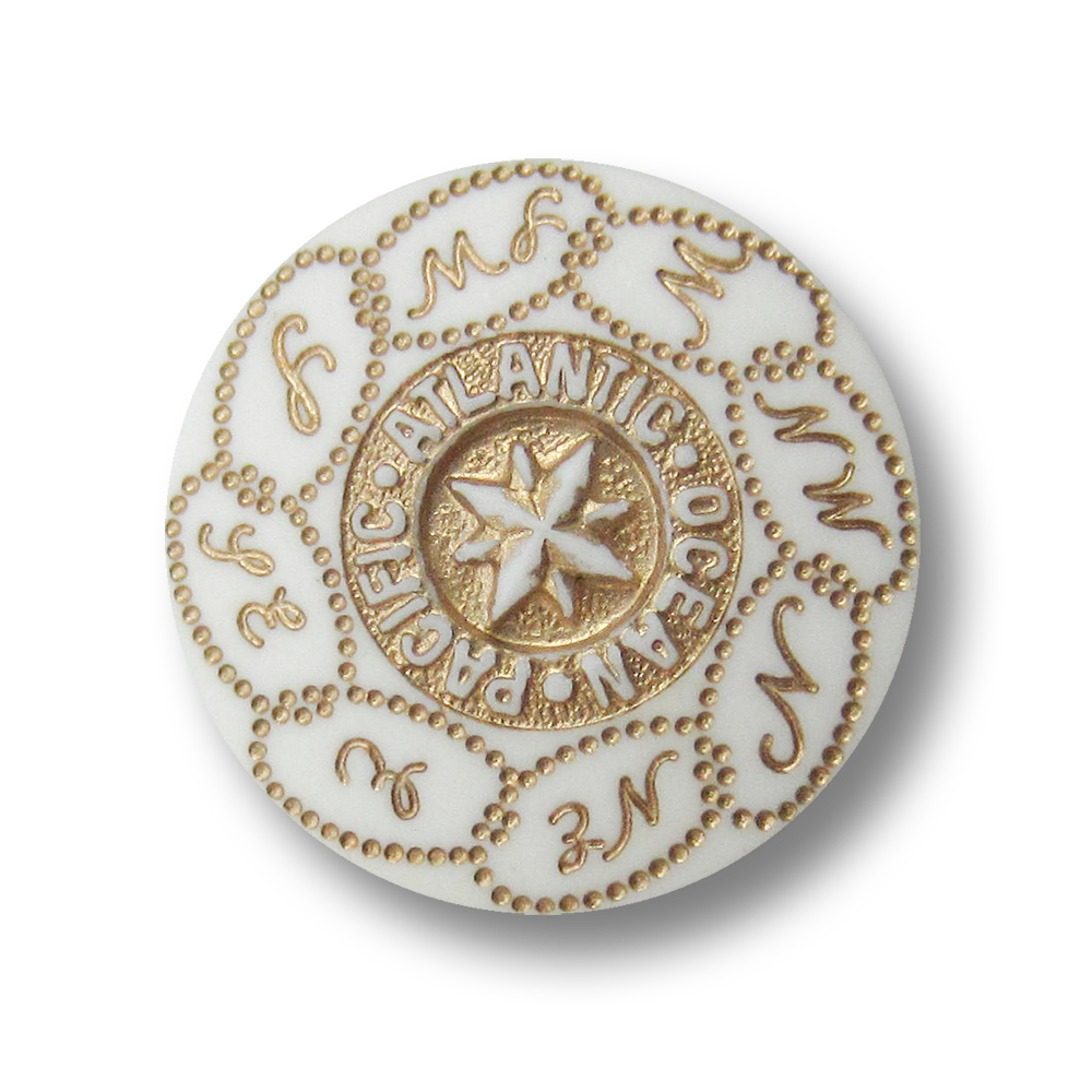 www.Knopfparadies.de - 0804wg - Ausgefallene weiß goldene Ösenknöpfe mit Marine Motiv