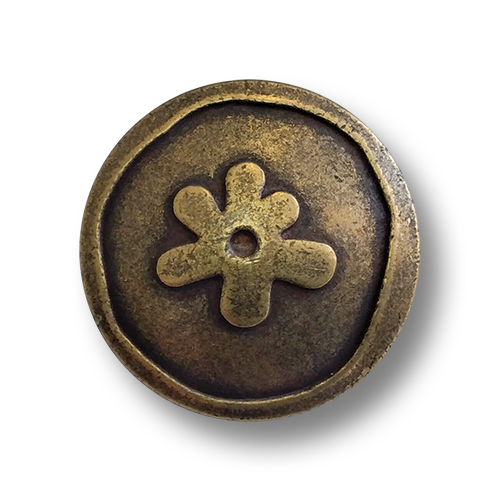 www.knopfparadies.de - 3739am - Altmessingfarbene Metallknöpfe mit nostalgischem Blütenmotiv