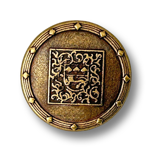 www.knopfparadies.de - 2933am - Metallknöpfe altmessingfarben mit Ornament