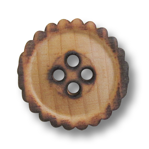www.knopfparadies.de - 3735ho - Geflammte Holzknöpfe mit vier Löchern und gezacktem Rand