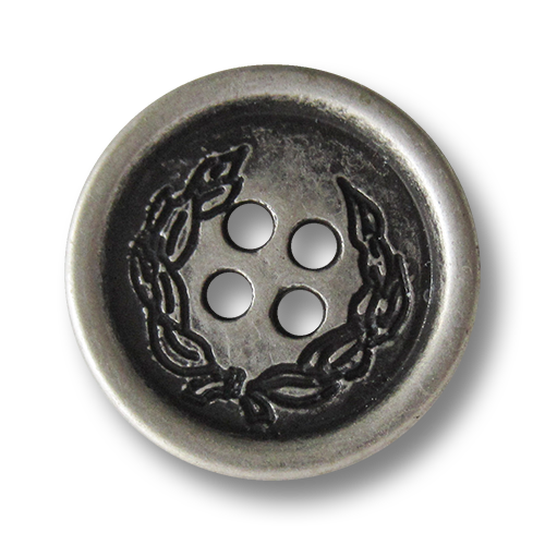www.Knopfparadies.de - 4074as - Silberne Vierloch Metallknöpfe mit Ranken oder Kranz Motiv