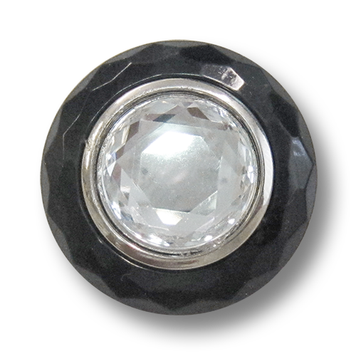 www.Knopfparadies.de - 5396sc - Große schwarze Ösenknöpfe mit Glitzerstein