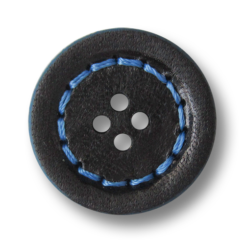 www.knopfparadies.de - 3126bl -  Ausgefallene Lederknöpfe mit vier Löchern und knallig blauem Rand