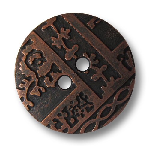 www.Knopfparadies.de - 5172ak - Kupferfarbene Zweiloch Kunststoffknöpfe mit Ornament Muster
