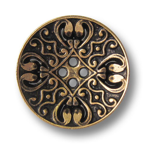 www.knopfparadies.de - 3834ag - Nostalgisch gemusterte Vierloch Metallknöpfe in Altgold