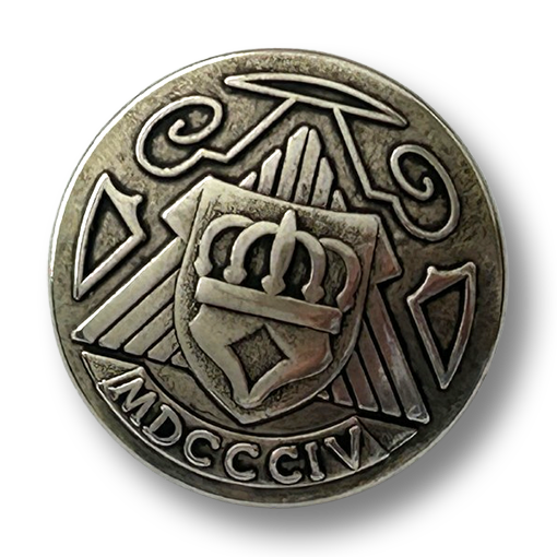 www.knopfparadies.de - 7032as - Hochwertiger Metallknopf in Altsilber mit Krone und historischem Wappen MDCCCIV