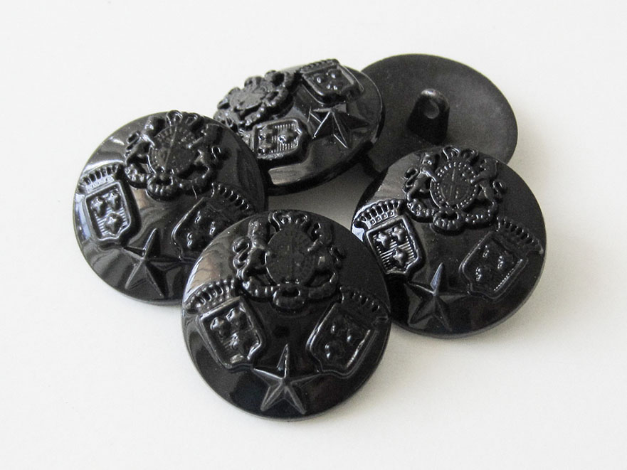 Schwarz glänzender Metall Knopf mit 3 Wappen & Stern