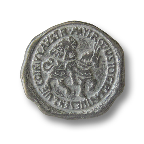 www.Knopfparadies.de - 0577zm - Alt wirkene weißlich zinnfarbene Metallknöpfe mit Reiter Motiv