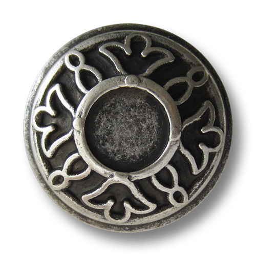 www.Knopfparadies.de - 2631as - Bildschöne Metallknöpfe in Silber mit Blumen Muster
