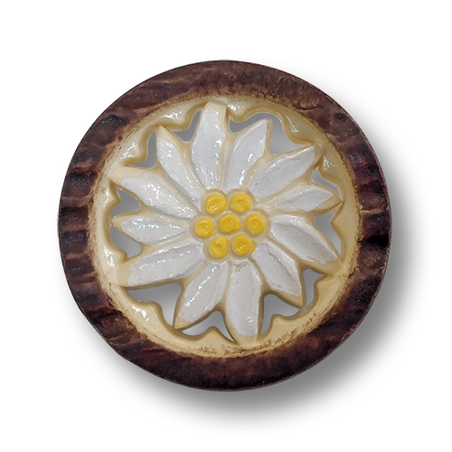 www.knopfparadies.de - 6010db - Detaillierte Trachtenknöpfe aus Kunststoff mit Motiv: Edelweiß