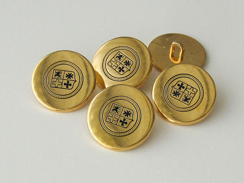 www.Knopfparadies.de - 4400bg - Schlichte blau goldene Wappenknöpfe aus Metall / B-WARE