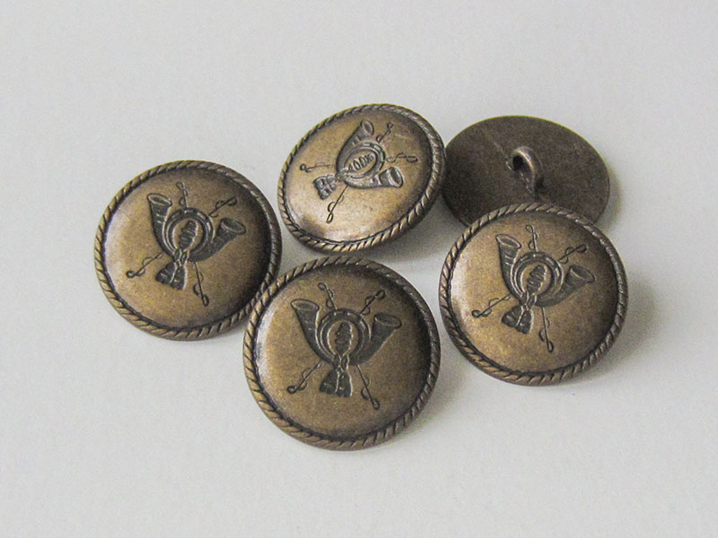 Messingfb. Metallknöpfe mit Posthorn im Vintage Stil