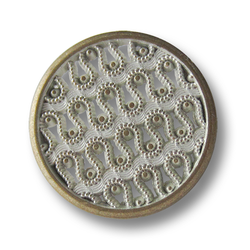 Bildschöner Metall Ösen Knopf mit filigranem Spitzen Muster in Bicolor