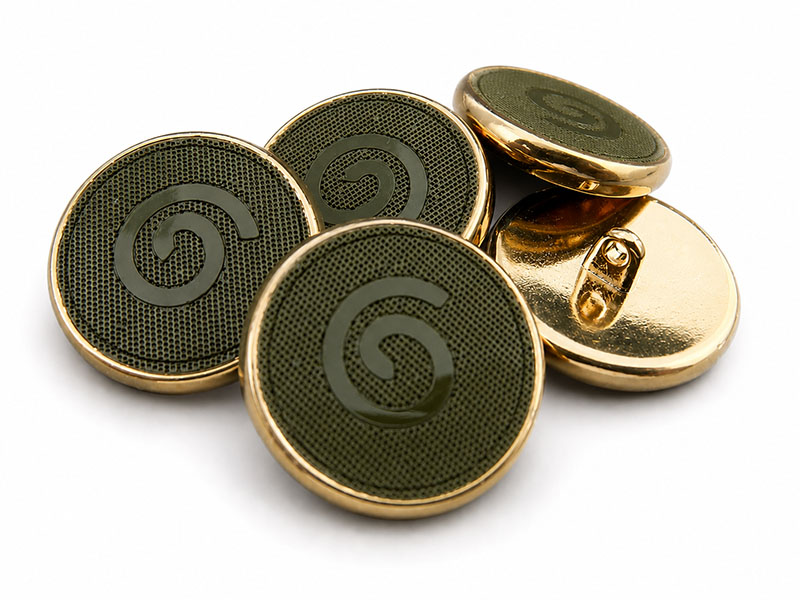 Designerknopf in Dunkelgrün und Gold