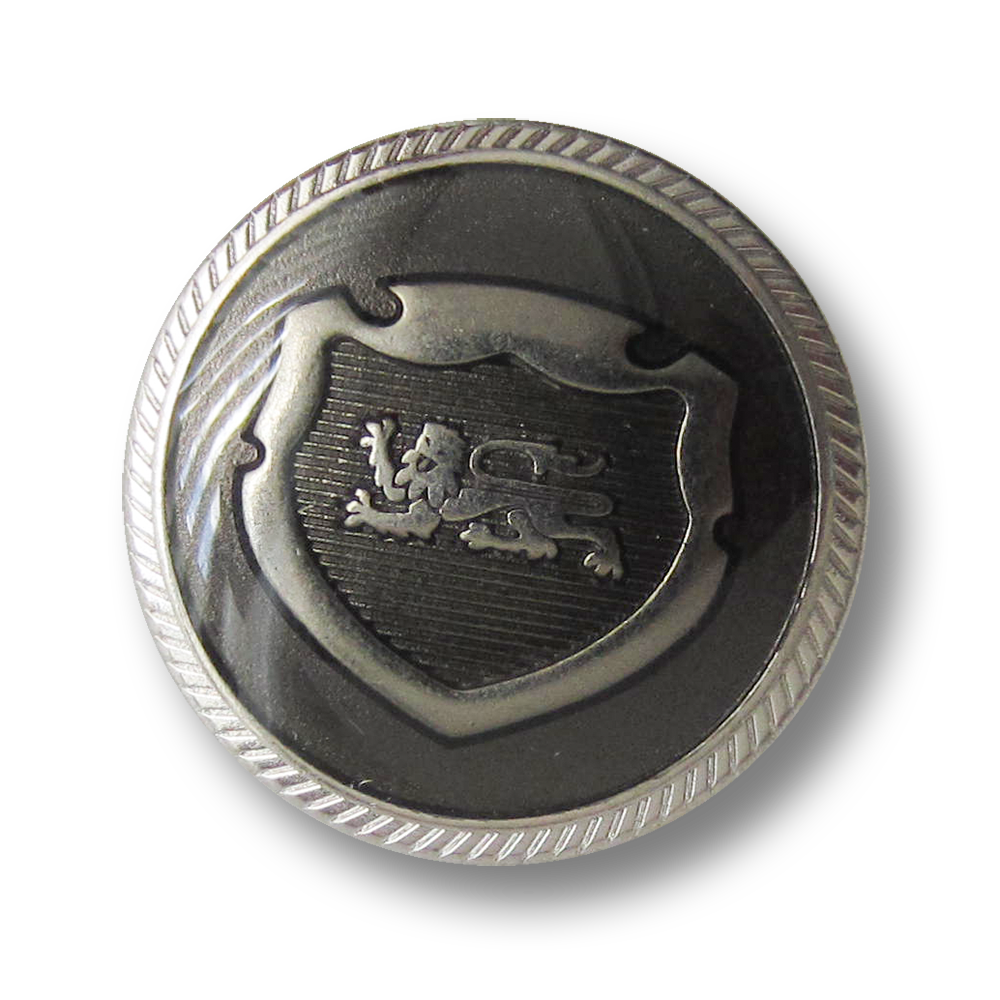 Silber-grünlicher Blazer Knopf mit Wappen und Löwe