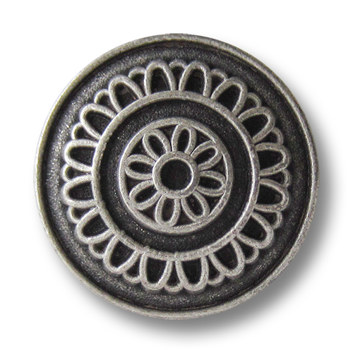 www.Knopfparadies.de - 0673as - Altsilberne Metallknöpfe mit Blumen Motiv