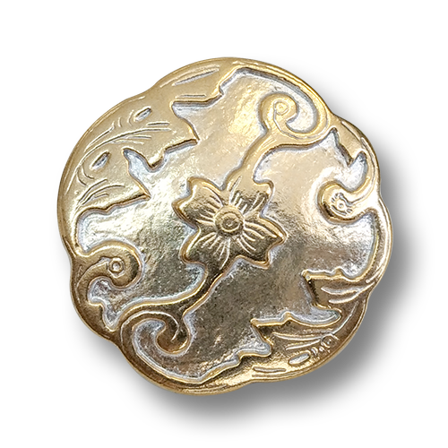 www.knopfparadies.de - 5447go - Goldfarbene Kunststoffknöpfe mit Blüten, Ranken, Blättern