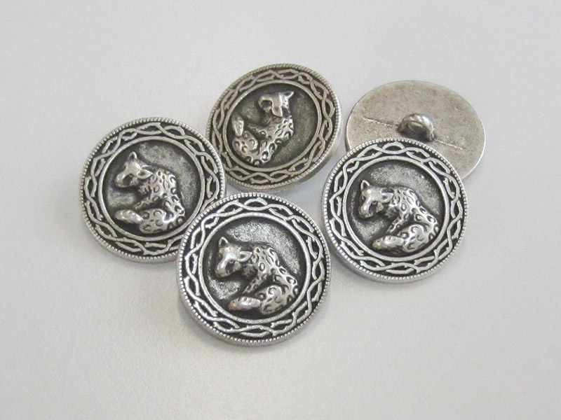 www.knopfparadies.de - 0564as - Altsilberfarbene Metallknöpfe mit Leopardenmotiv