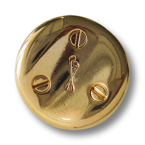 www.Knopfparadies.de - 3947gg - Moderne goldene Metallknöpfe mit gekreuzten Golfschlägern und Schlitzschrauben