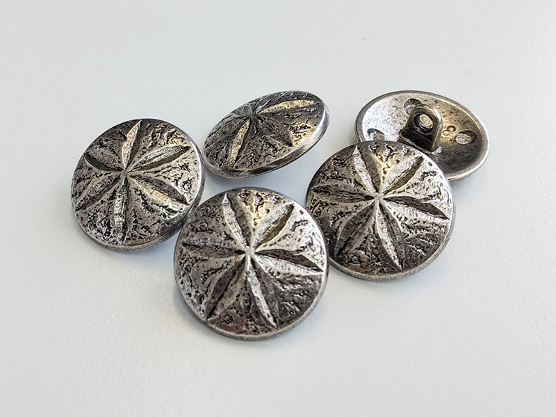 www.knopfparadies.de - 4554as - Altsilberfarbene Metallknöpfe, wunderschönes Sternmotiv