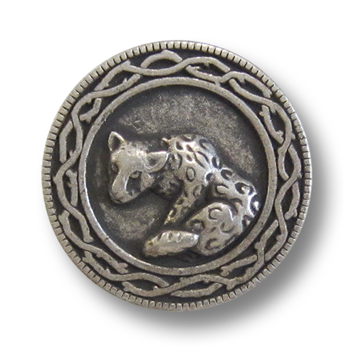 www.knopfparadies.de - 0564as - Altsilberfarbene Metallknöpfe mit Leopardenmotiv