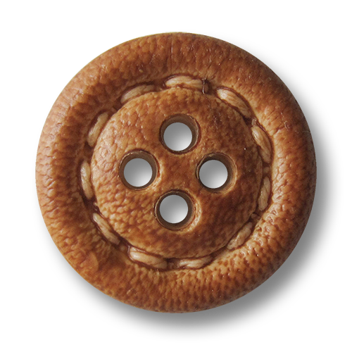 www.Knopfparadies.de - 3021br - Braune Kunststoffknöpfe in Lederoptik mit Ziernaht