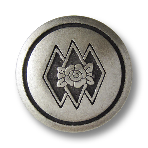 www.Knopfparadies.de - 0424as - Altsilberfarbene Metallknöpfe mit Rose & Rauten