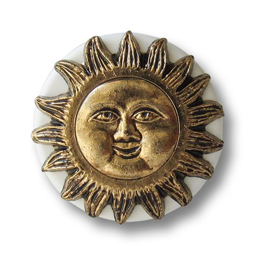 www.Knopfparadies.de - 1589gw - Edle weiß goldene Ösen Kunststoffknöpfe mit Sonne