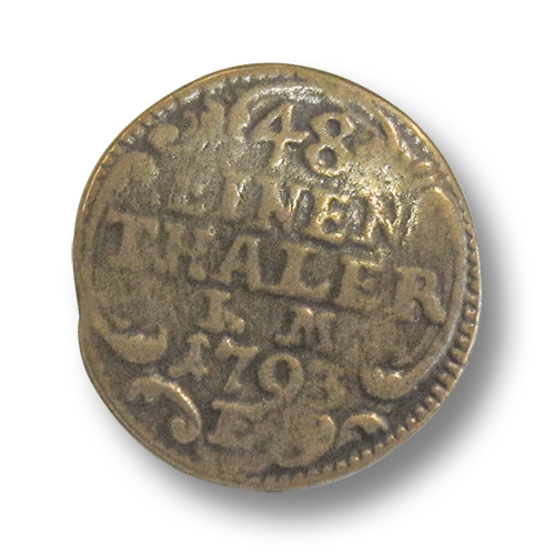 www.Knopfparadies.de - 0671me - Ausgefallene messingfarbene Münzeknöpfe aus Metall in Vintage-Optik
