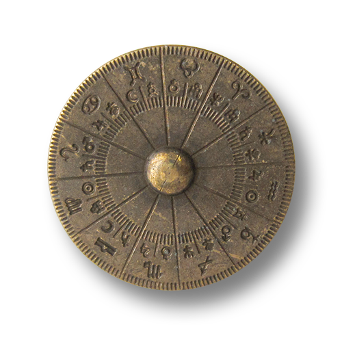 www.Knopfparadies.de - 3119am - Mystische Motivknöpfe mit astrologischem Horoskop in Messing