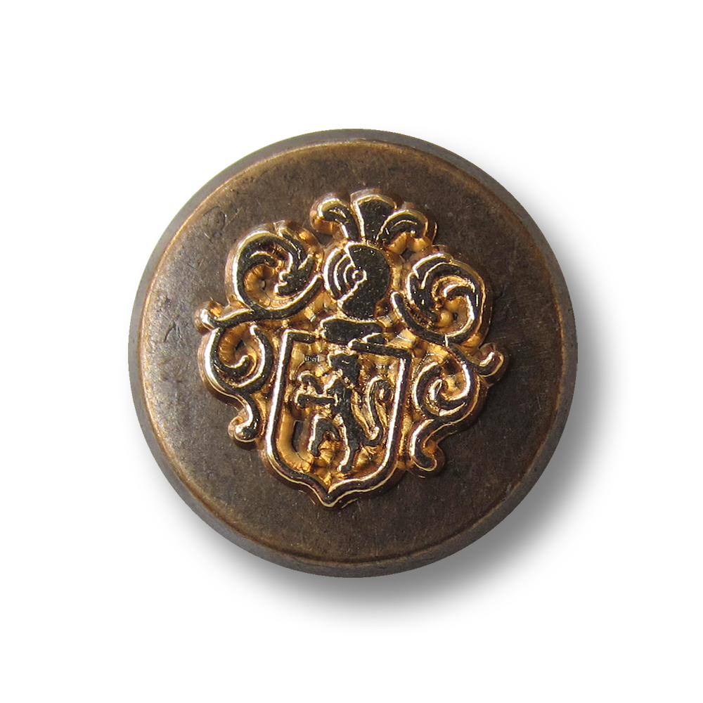Zweifarbiger Wappen Metall Ösen Knopf in Vintage Optik