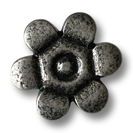 www.knopfparadies.de - d400as - Altsilberner Blumenknopf mit strukturierter Oberfläche und Mittelhochpunkt