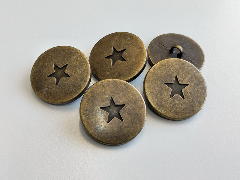 Altmessingfarbene Metallknöpfe, 5-zackiger Stern - Vintage Style