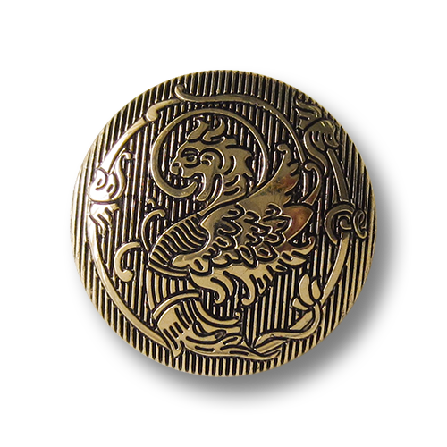 Bildschöne glänzend goldfarbene Motiv-Knöpfe aus Kunststoff mit Fabelmotiv Drachen