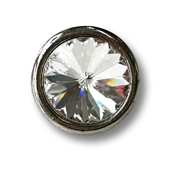 www.knopfparadies.de  - d151si - Silberfarbener Knopf mit facettiertem Kristall in Metallfassung