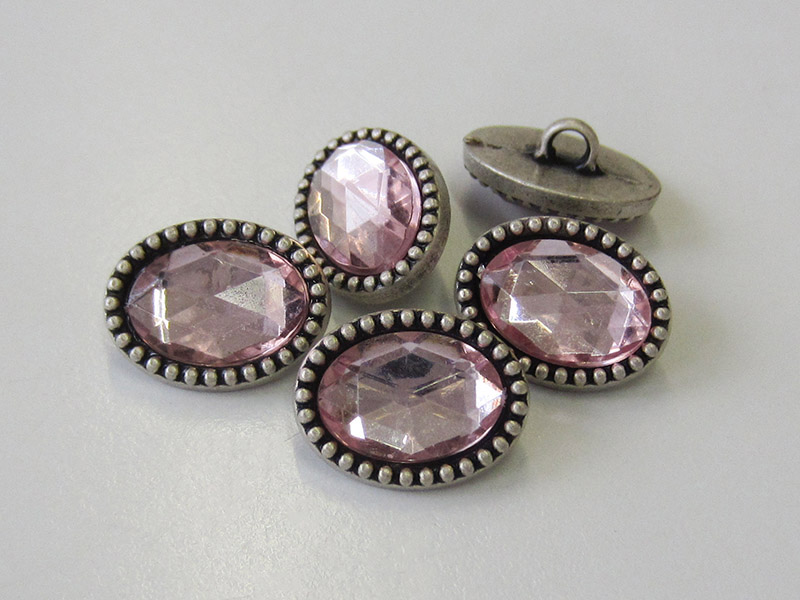 www.knopfparadies.de - 1697rs - Ovale Metallknöpfe mit glitzerndem Schmuckstein in rosa