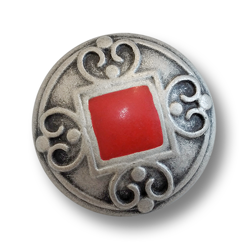 www.knopfparadies.de - 5512sr - Altsilberfarbene TRachtenknöpfe mit rotem Viereck