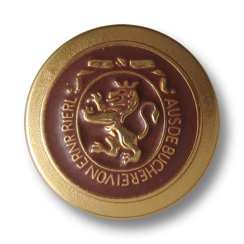 www.Knopfparadies.de - 0311bg - Edle Metallknöpfe in Gold und Mittelbraun mit Löwen Motiv