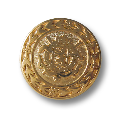 Edler Metall Ösen Knopf mit Wappen Relief in glänzend Goldfarben