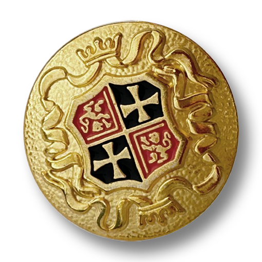 Hochwertige matte Goldknöpfe mit Wappen und farbigen Akzenten