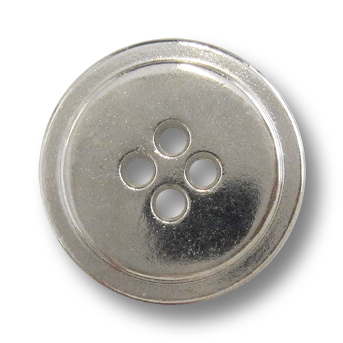www.knopfparadies.de - 5404si - Silber glänzende, flache Metallknöpfemit vier Löchern