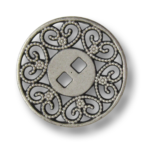 www.knopfparadies.de - 2553as - Wunderschöne Metallknöpfe mit zwei eckigen Löchern und Durchbruchmuster