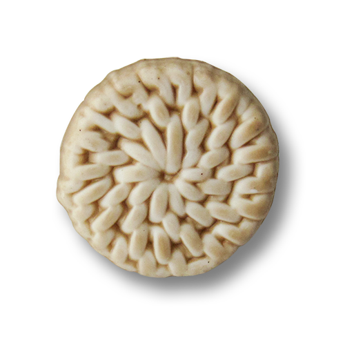 Beige bis naturweiße Ösen Kunststoffknöpfe wie geflochtener Bast