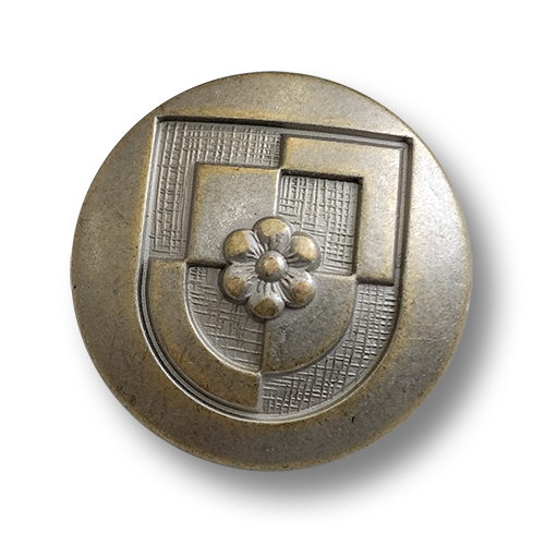 www.knopfparadies.de - 4584ms - Hell messingfarbene Blazerknöpfe mit Wappen und Blüte
