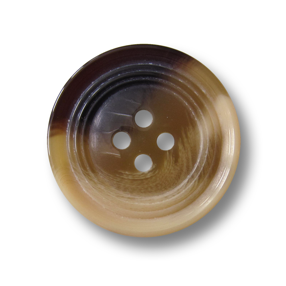 Edel melierter Vierloch Kunststoff Knopf in Horn Optik