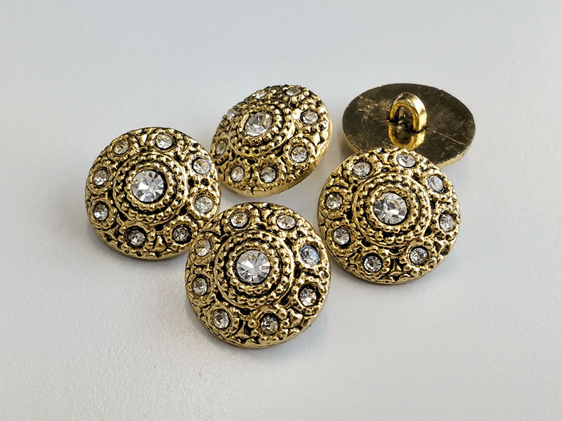www.knopfparadies.de - 6150go - Goldfarbene Schmuckknöpfe mit Glitzersteinen